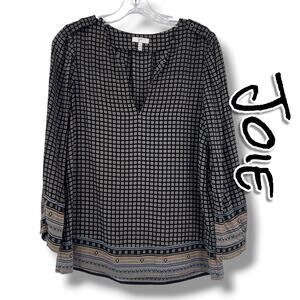 Joie Silk Blouse Small Black Boho Print 3/4 Sleeve Top Luxe Staple Capsule Flowy